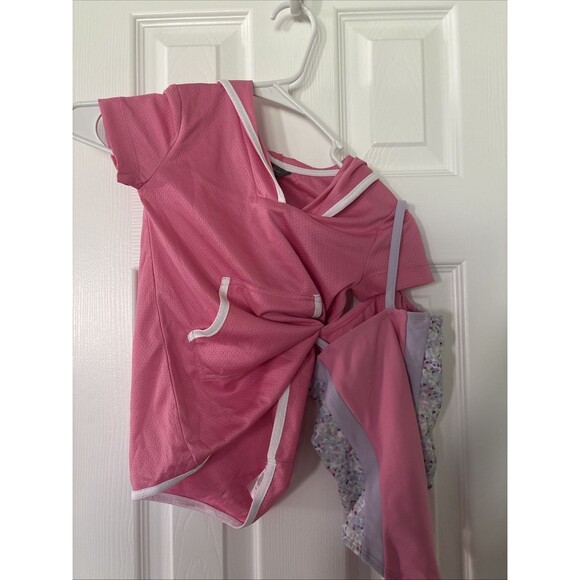 Eddie Bauer Little Girls 2 Piece Swim Set One Piece Swimsuit & Cover Up Pink 4T - Picture 1 of 3
